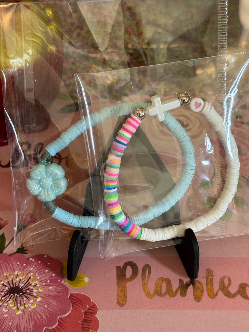 Women, teens , or lil girls Pastel Blue & Multicolor Bead Bracelet Trio